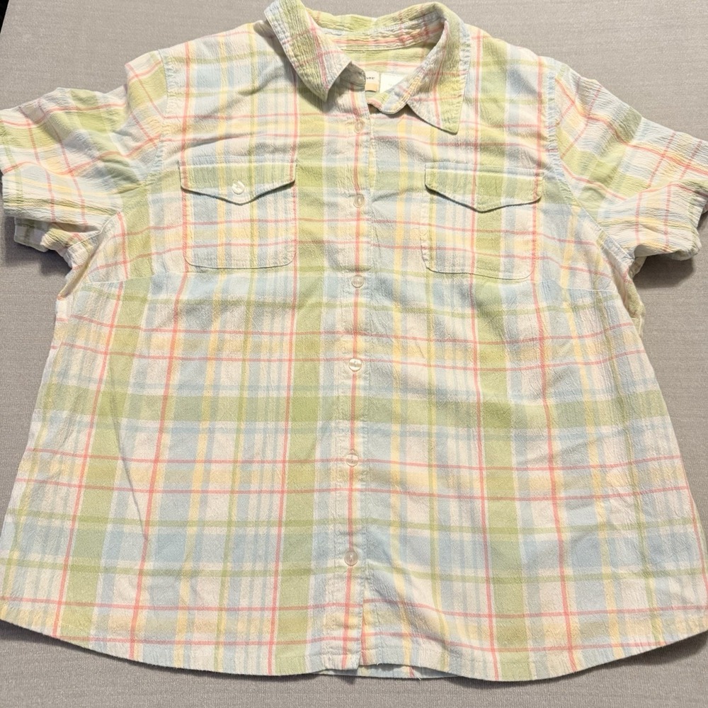 Alfred Dunner Womens 18W Plaid Button Down Shirt Pastel Short Sleeve Plus Size